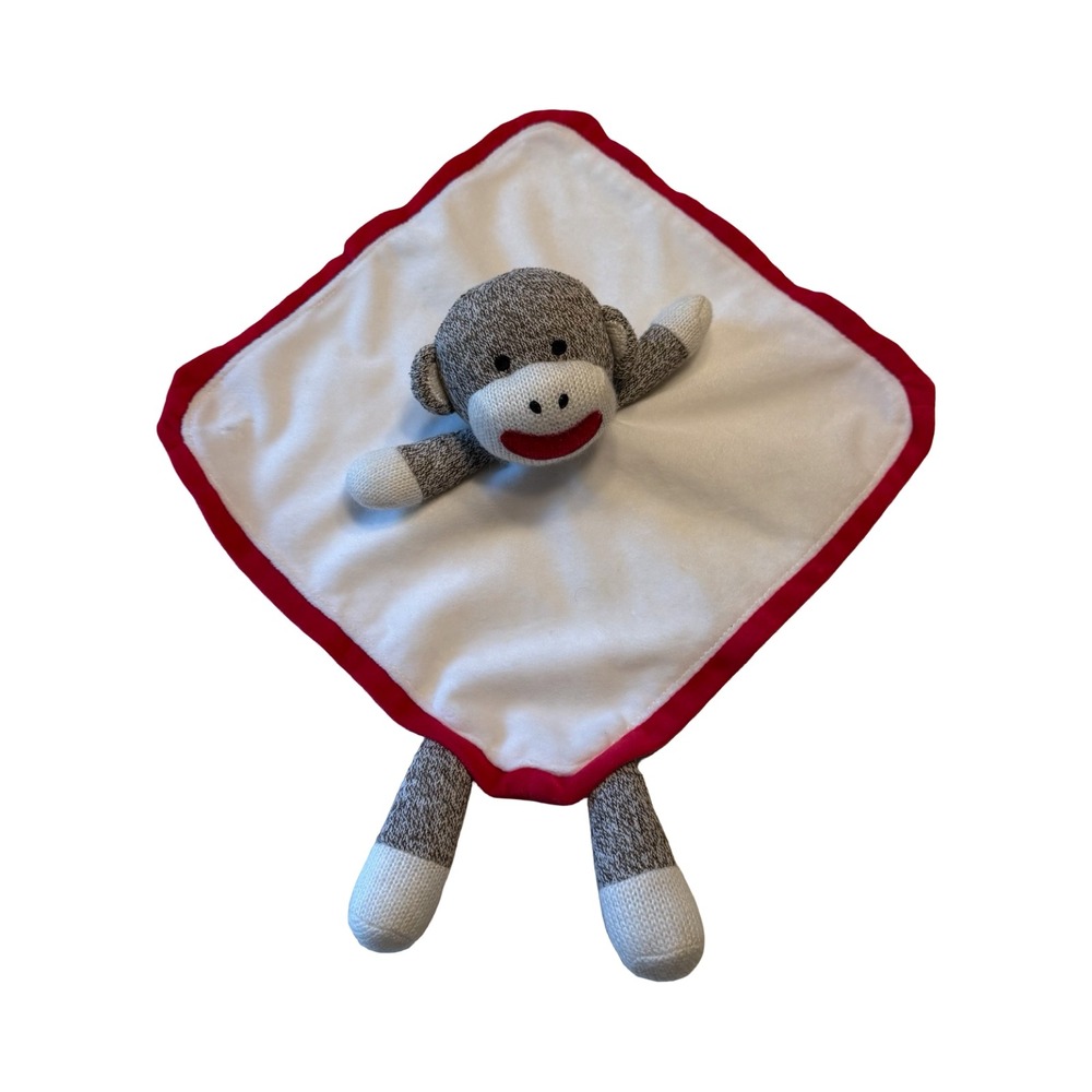 Baby‎ Starters Sock Monkey Security Blanket Lovey White Satin Red Trim A24353H